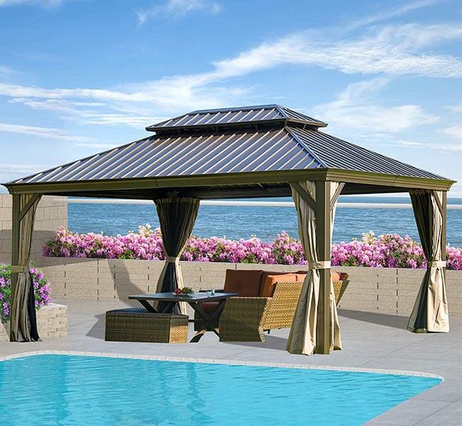 DOMI OUTDOOR LIVING 12'X16' Aluminum Hardtop Gazebo Double Roof