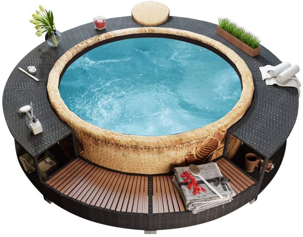INLIFE Spa Surround Poly Rattan Black Garden Outdoor Patio Massage Hot Tub