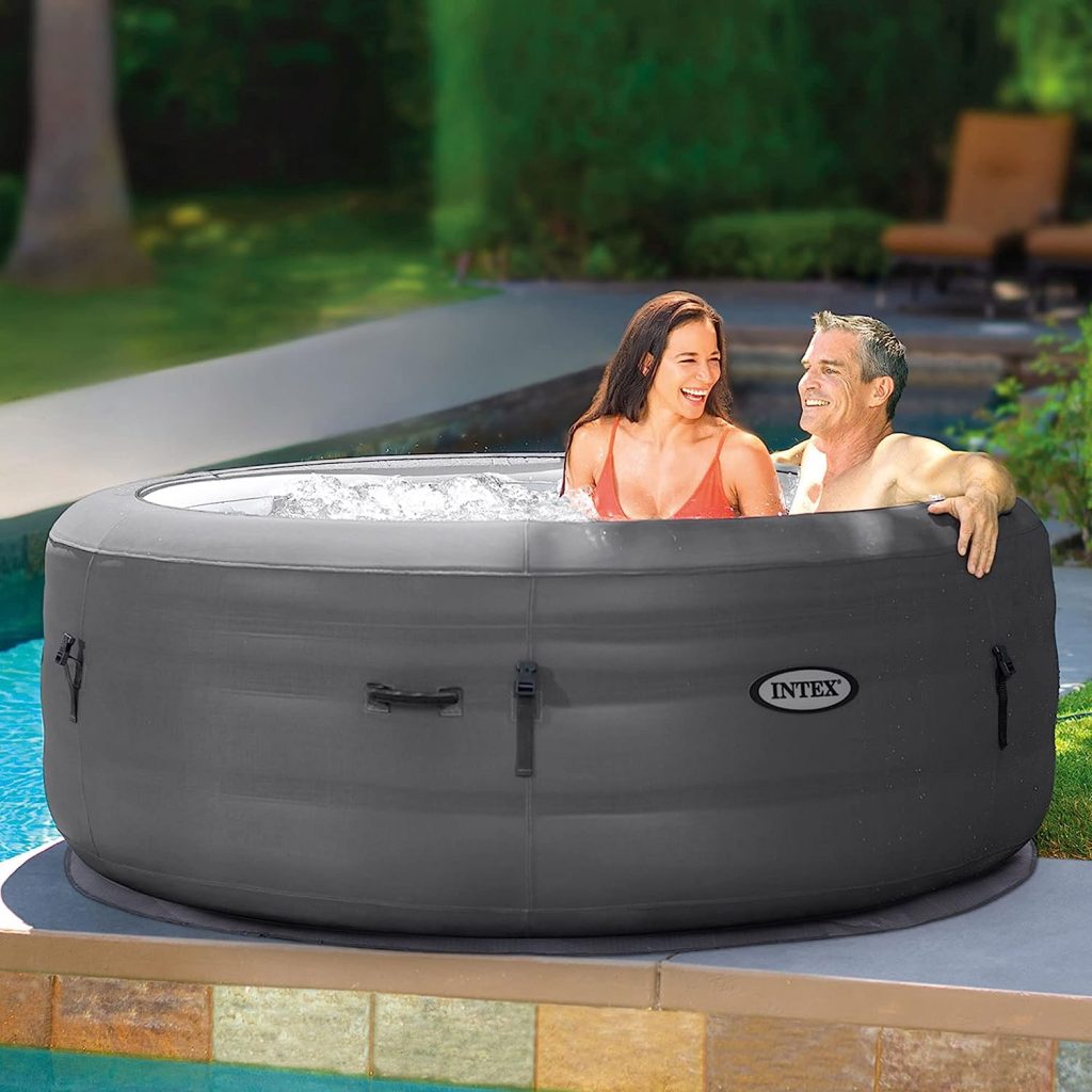 Intex 28481E Simple Spa 77in x 26in 4-Person Outdoor Portable Inflatable Round Heated Hot Tub