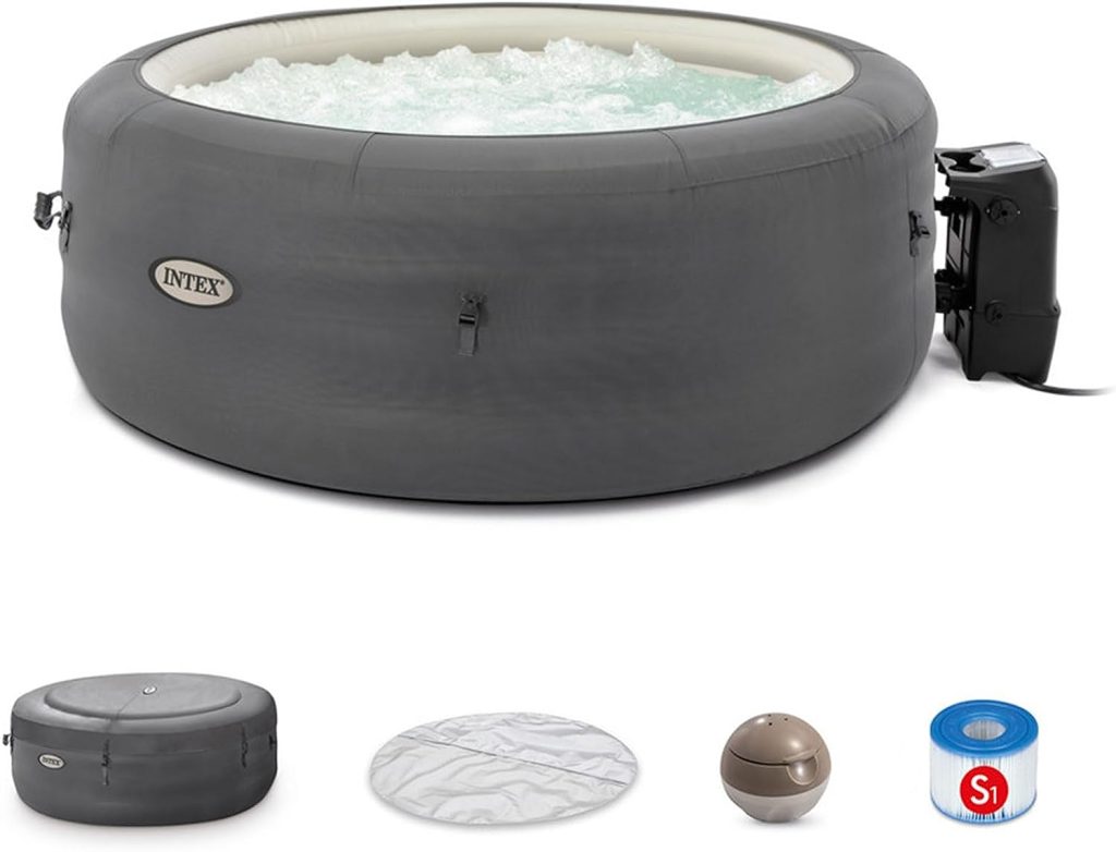 Intex SimpleSpa Bubble Massage 4 Person Inflatable Round Hot Tub